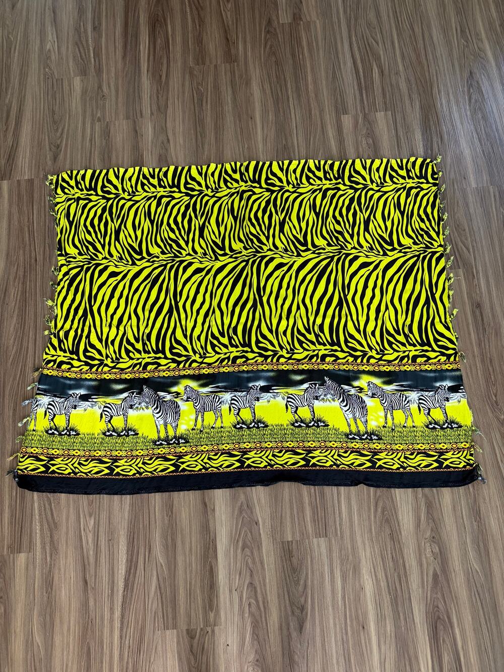 Neon Green Zebra Print Sarong Scarf Wrap Shawl 43x53 Animal Safari Fringe